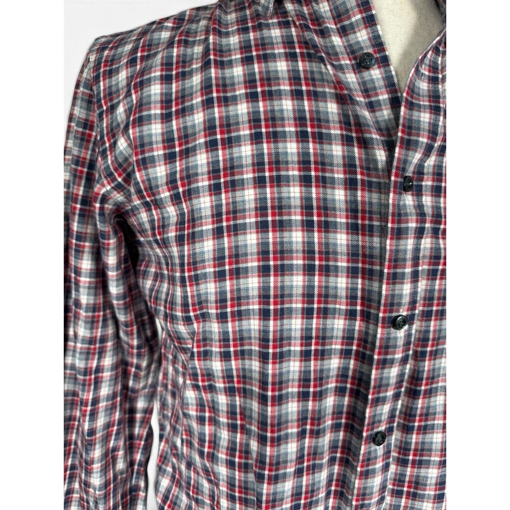 Teddy Stratford Shirt Mens Size 2 Red Blue Gray Check Zipfit Button Down - Picture 3 of 8